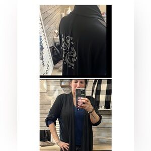 Black Open Cardigan Cape Jacket with Elegant embellished Design